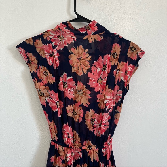 Reformation Navy and Pink Sheer Viscose Floral Mini Dress Size 0 - Picture 7 of 8